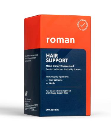 Roman Hair Support Supplement for Men - Saw Palmetto, Zinc & Biotin - Nourish & Strengthen Hair - 30-Day Supply | 90 Capsules - Buy Online on GoSupps.com
