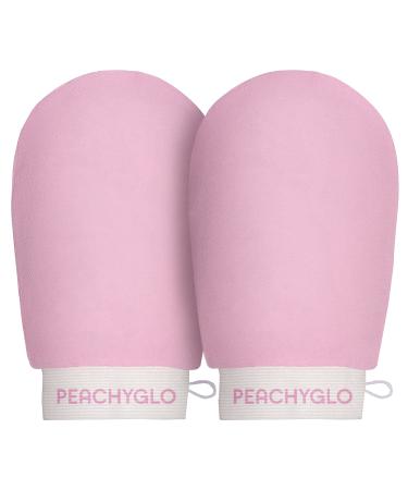 PEACHYGLO Deep Exfoliating Glove for Body 2pc - Shower Scrubbing Mitt for Softer Illuminate Skin, Dead Skin Remover for Women, Silky Smooth Skin Pink 2pc