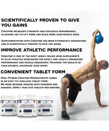Opal Fitness Creatine Monohydrate Tablets - Increase Muscle Strength and Energy - Vegan & Easy to Swallow - Build Lean Muscle - Scientifically Proven - Buy Online on GoSupps.com