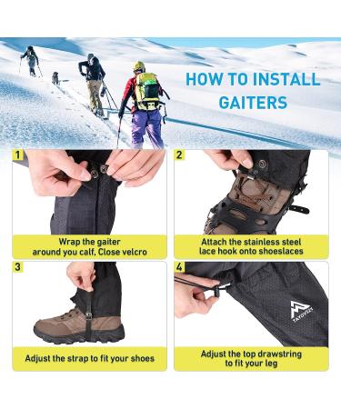 TAYOVSZY Waterproof Breathable Leg Gaiters for Men and Women - Adjustable Lightweight Gaiters for Hiking, Hunting, Mountaineering - Snow Gaiters for Boots - Black - Buy Online on GoSupps.com
