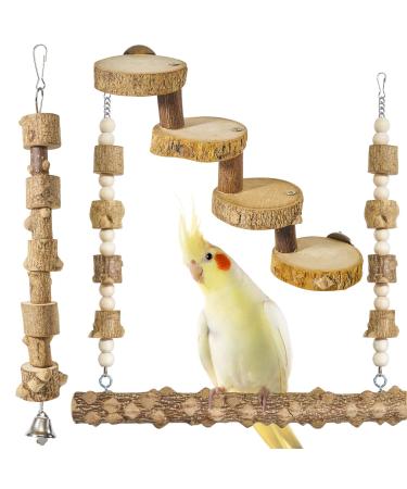 LIMIO Natural Wood Medium Bird Toys, Bird Swing Ladder Chewing Toys, for Parakeet Parrot Cockatiel Budgie Conures Toy