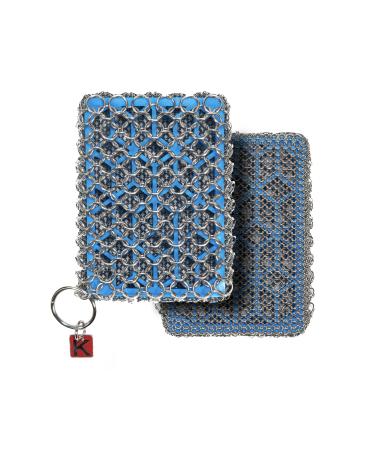Knapp Made Combo Chainmail Cast Iron Scrubber with Silicone Core - Heavy Duty Rings and Fine Chainmail Rings -Premium Cast Iron Cleaner Chainmail Scrubber -Perfect for Cast Iron Cookware,Skillet,Woks Ice Blue