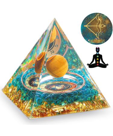 HuiJuKeJi Orgonit Pyramid Sagittarius Crystals Stone Constellation Gifts - 12 Constellations & Tiger Eye Stone Birthstone for Astrology Energy Healing Reiki Chakra Meditation Pyramid 6cm -Sagittarius