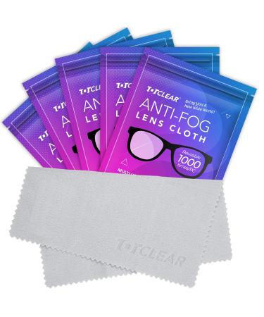 TOTCLEAR 5PACKS Anti-Fog Lens Cloth for Eyeglasses, Tablet, Phone, Computers Screens, Reusable Cleaning Wipe 1000 Times and Last for 24 Hours