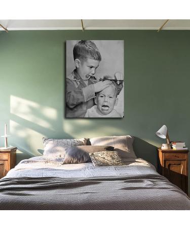 Vintage Black & White Hair Salon Poster - Unframed Canvas Wall Art for Barbershop & Home Decor (16x20inch - Buy Online on GoSupps.com