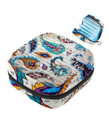Menstruation bag with zipper women's napkin bag tampons collective bags for women and girls (vintage paisley pattern)