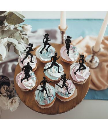 24 Pack Running Cupcake Toppers Black Glitter Sports Fitness Cupcake Picks for Running Theme Boys Girl Kids Birthday Party Cupcake Decorations Supplies - Buy Online on GoSupps.com
