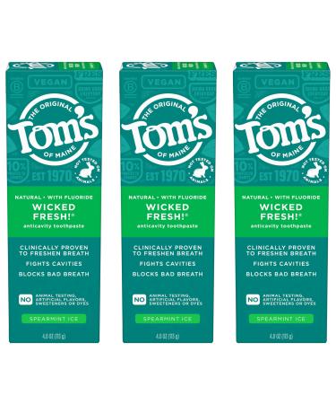 Tom's of Maine Wicked Fresh! Natural Anticavity Toothpaste with Fluoride Spearmint 3 Pack 4.0oz Spearmint 4 Ounce (Pack of 3)