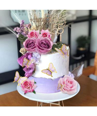 19 PCS Flower Cake Toppers | Butterfly Cake Decorations | Happy Birthday Toppers with Artificial Roses and Eucalyptus | Wedding Baby Shower Supplies (Purple) - Buy Online on GoSupps.com