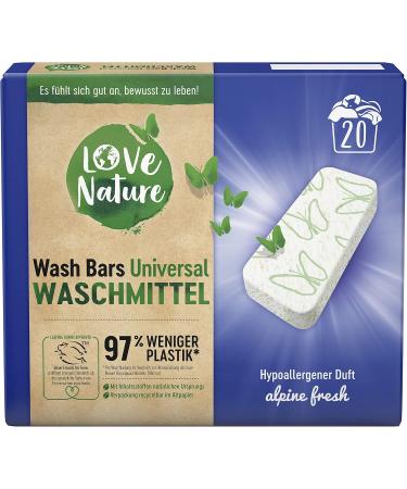 Love Nature Wash Bars - Eco-Friendly Universal Detergent 60 Pre-Dosed Bars (3 x 20) with Sustainable Packaging - Compact Natural Cleaning Power - Buy Online on GoSupps.com