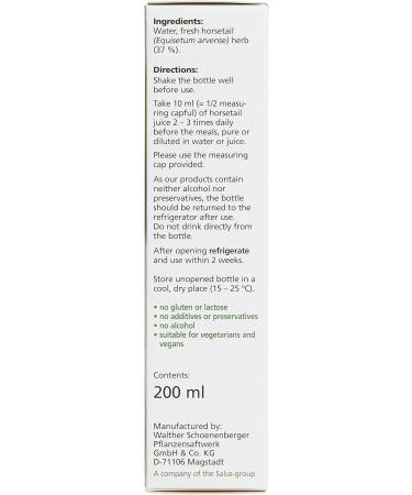 Salus 100% Pure Horsetail Fresh Plant Juice 200 ml - Natural and Nourishing Hair and Skin Care - Buy Online on GoSupps.com