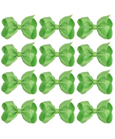 4 Inch Boutique Girls Hair Bows Hair Clips for Baby Girls Toddlers 12 Pcs Solid Color (Apple Green)