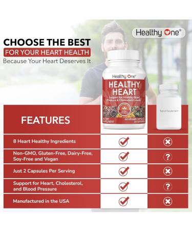 Healthy Heart - Promotes Healthy Cholesterol Circulation & Blood Pressure - Plaque - Cortisol - Arteries - LDL - HDL - CoQ10 - Hawthorne - Beet Root - Garlic - Olive Leaf - Hibiscus - 60 Count 60 Count (Pack of 1) - Buy Online on GoSupps.com
