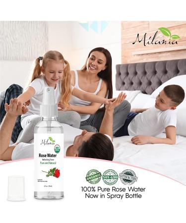 Milania Organic Rose Water Spray for Face and Hair - 4 oz | Natural Facial Toner, Pore Minimizer, Redness Reducer | Revitalizing Mist for Nourished, Moisturized, Hydrated Skin - Buy Online on GoSupps.com