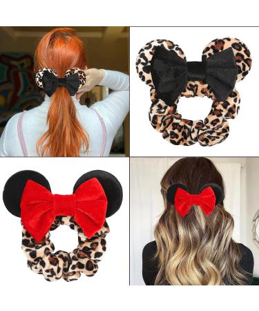 Leopard Mouse Ears Velvet Scrunchies with Sequin Bows - 4 Pack Hair Accessories for Women, Girls, Adults & Kids - Buy Online on GoSupps.com