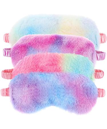 Shop WLLHYF 4 Pcs Plush Rainbow Eye Masks | Soft & Comfortable Furry Sleep Covers for Adults & Kids | Perfect for Travel & Napping - Buy Online on GoSupps.com