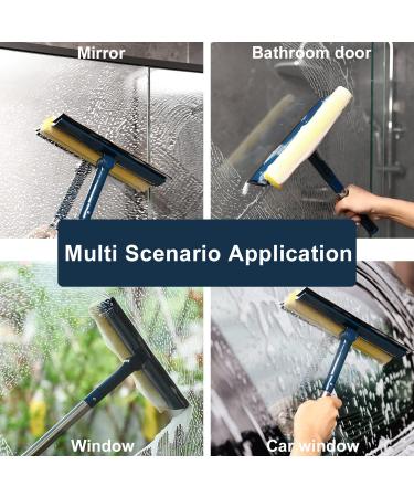 Multi-Use Window Squeegee with 56 Long Handle | 2-in-1 Cleaning Tool with Dual Side Blade & Scrubber Sponge | Professional Squeegee for Car Windshield and Shower Door - Buy Online on GoSupps.com