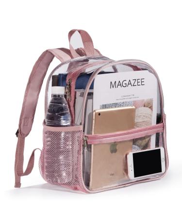 Mini Clear Backpack 12x12x6 Stadium Approved Small Transparent Backpack for Women Girls for Sporting Event Work School Music Festival and Concerts (Rose Gold)