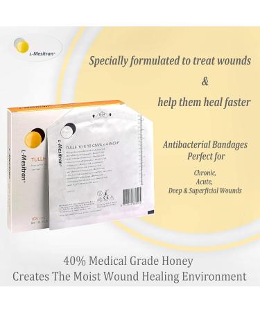 Shop Tulle Dressing with 40% Medical Grade Honey - Flexible Adhesive Bandages for Sensitive Wounds | 4"x4" Box of 10 - Buy Online on GoSupps.com
