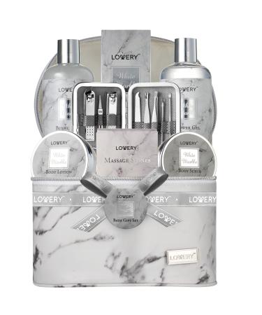 Birthday Gifts for Mom from Daughter & Son Spa Gifts for Women Bath and Body Set 19pc Relaxation Pampering Self Care Baskets with 3 Massage Hot Stones 9pc Nail Kit Bubble Bath Lotions and More