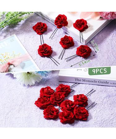 Halloween Rose Flower Hair Clips - 9 Piece Set for Women and Girls | Bridal Hair Pins for Wedding & Halloween Party - Red - Buy Online on GoSupps.com