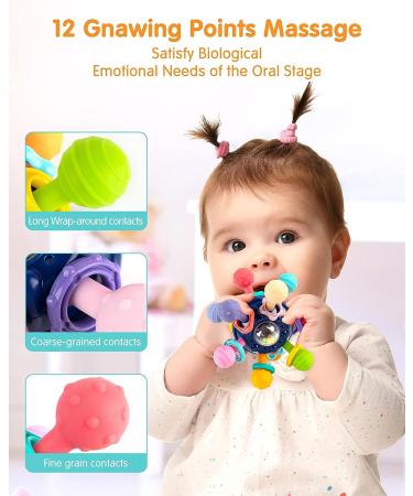 Vanmor Baby Teether Toy | Sensory Chew Teething Ball Rattle | Montessori Grasping Activity | 0-6 Months | Blue - Buy Online on GoSupps.com