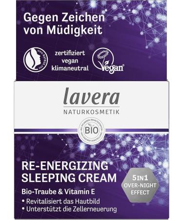 Lavera Re-Energizing Sleeping Cream - Organic Night Cream with Grape & Vitamin E - 5 in 1 Anti-Fatigue Natural Vegan Cosmetics - 50 ml - Buy Online on GoSupps.com