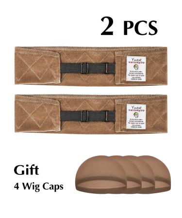 Wig Grip Bands - Yuest Velvet Headband for No-Slip Wig Security (Brown, 2 pcs) + 4 Wig Caps - Buy Online on GoSupps.com