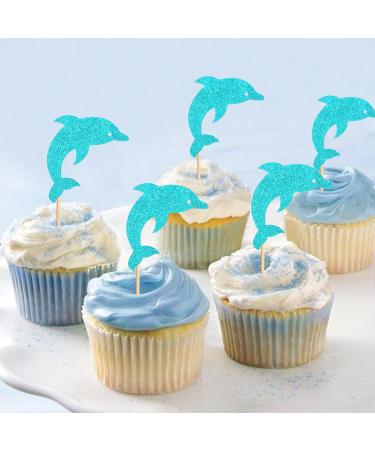 Unimall Global 24PC Glitter Blue Dolphin Cupcake Toppers - Sea Themed Birthday Decoration for Baby Party Celebrations - Buy Online on GoSupps.com
