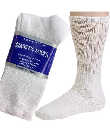 Creswell 6 Pairs Diabetic Crew Socks Made in USA (10-13 White) 10-13 White