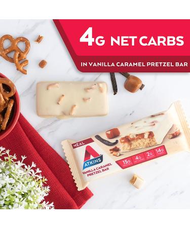 Atkins Vanilla Caramel Pretzel Protein Meal Bar - Keto Friendly - 5 Count - Buy Online on GoSupps.com