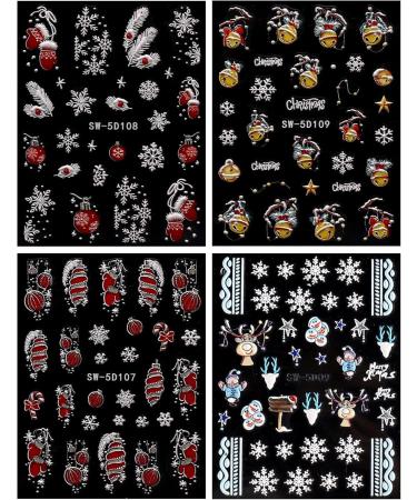 JMEOWIO 3D Embossed Christmas Nail Art Stickers Decals Self-Adhesive 5D White Snowflake Winter Holiday Nail Supplies Nail Art Design Decoration Accessories 4 Sheets - Buy Online on GoSupps.com