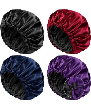4 Pieces Satin Sleep Cap for Women Adjustable Satin Bonnet Large Sleep Bonnet Hair Bonnet Cap for Sleeping for Natural  Long and Curly Hair