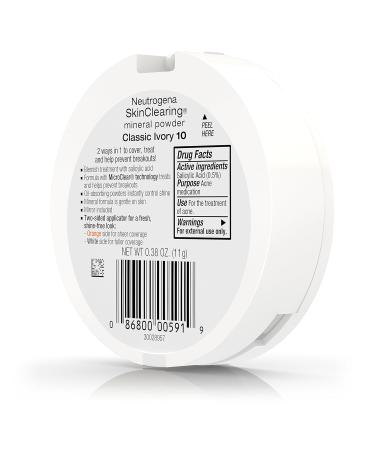 Neutrogena SkinClearing Mineral Powder Classic Ivory 10 - Pack of 2 - 0.38 Ounce | SkinClearing Formula for Flawless Skin - Buy Online on GoSupps.com