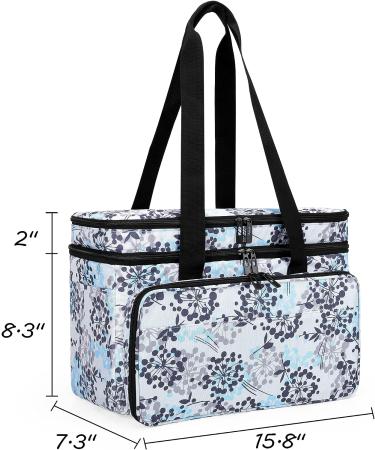 CURMIO Double-Layer Knitting Tote Bag - Yarn Storage with Compartments for Crochet Hooks & Needles - Dandelion Print - Patented Design - 14 Inches - Knitting Project Bag - Buy Online on GoSupps.com