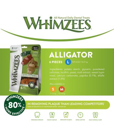 Whimzees by Wellness Crocodile - Grain-Free Dental Care Snacks for Large Dogs | 6 Pack (2 Bags) - Natural Couch Sticks - Buy Online on GoSupps.com