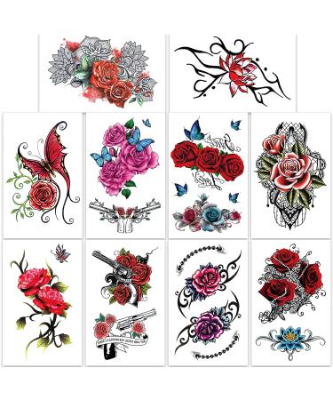 Qpout 20 Sheets Flower Temporary Tattoos for Women - Realistic Half Sleeve Rose Skull Butterfly Fake Tattoos Stickers for Adults & Girls - Buy Online on GoSupps.com