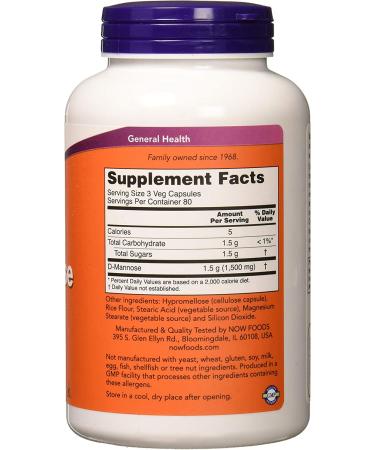 Now Foods D-Mannose 500mg - 240 Veg Capsules | Urinary Tract Support - Buy Online on GoSupps.com