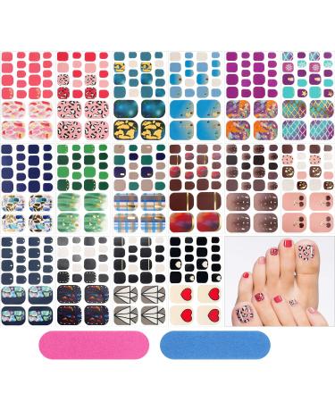 352 Pieces 16 Sheets Toe Nail Stickers Adhesive Toenail Wraps Polish Stickers Self Adhesive Toe Nail Wraps DIY Glitter Toe Nails Manicure Decals with 2 Pieces Nail Files