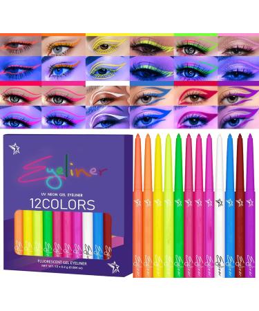 Color Liquid Eye Liner | UV Fluorescent Rainbow Eye Liner 12 Colors Quick-Drying Waterproof - Highly Pigmented Long-Lasting Eye Makeup Kit Festival Accessories for Parties - Buy Online on GoSupps.com