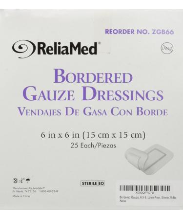 Bordered Gauze  6 X 6  Latex-Free  Sterile 25/Bx by Reliamed