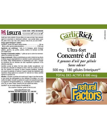 Natural Factors GarlicRich Super Strength 500 mg - 180 Enteric Coated Softgels for Heart Health - Buy Online on GoSupps.com