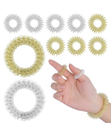 Aster 10 pieces massage rings 8 pieces of finger acupressure ring and 2 pieces of wrist massage ring anti -stress acupressure ring arthrorooller sensory skills rings set improve the blood circulation gold / silver