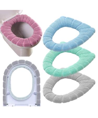 Guojanfon Bathroom Soft Thicker Warmer Stretchable Washable Cloth Toilet Seat Cover Pads (Seat Cover Pad,3Pcs,Random Colors)