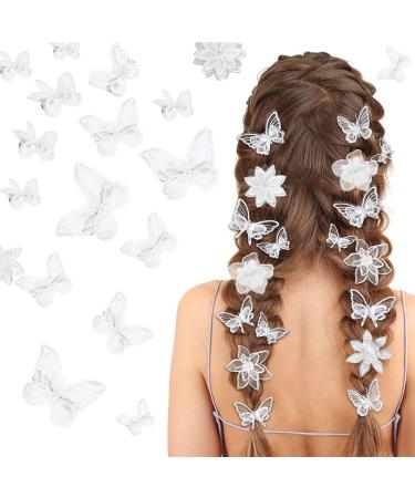 19 Pieces Butterfly Hair Clip Flower Hair Clip Embroidery Flower Hair Pins Lace Butterfly Hair Bows Wedding Hair Accessories Hair Clips for Women Girls Teens(White,Basic Style) 19 Count (Pack of 1) White