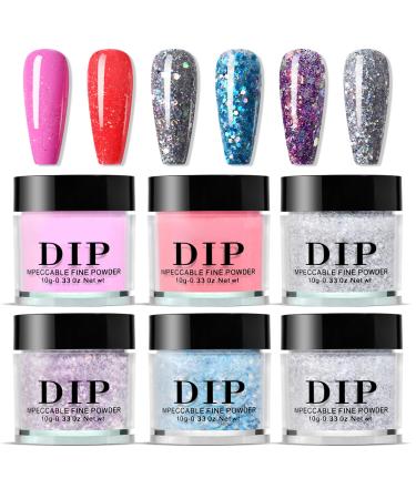 Lot de 6 poudres tremper 6 couleurs de poudre acrylique pour tremper les ongles aucune lampe UV/LED n cessaire kit bricolage longue dur e s chage rapide pour d butants manucure DIY |.Kits