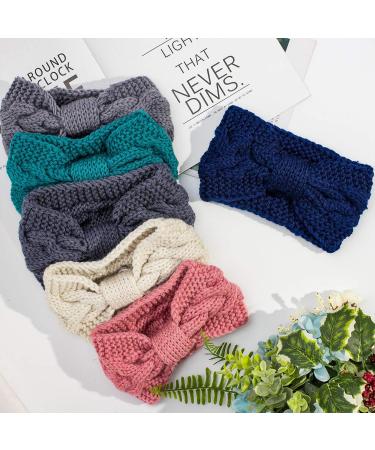 Whaline 6 Pieces Knit Headbands Winter Ear Warmers Twisted Elastic Turban Head Wraps with Bow Knot Hair Band Accessories Hair Scrunchies Scarves for Women Girls (Blue Pink Colors) - Buy Online on GoSupps.com