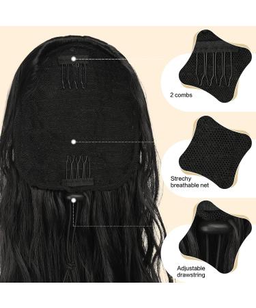 FESHFEN Long Curly Wavy Drawstring Ponytail Extension - 18 Inch Off Black Synthetic Hair Piece for Women - Buy Online on GoSupps.com