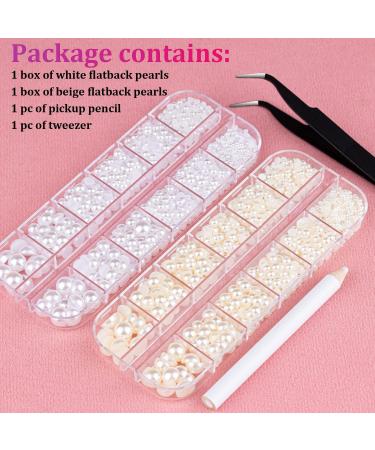 2700 Pcs Flat Back Pearls Kit - White & Beige Half Round Pearls with Pickup Tool for Nail Art, Face Makeup, and Crafts - Buy Online on GoSupps.com