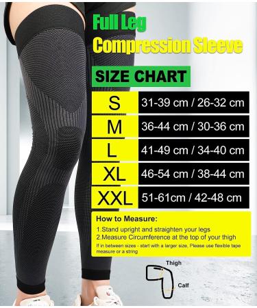 KEKING Full Leg Compression Sleeves 20-30mmHg Graduated Support | Unisex Thigh High Stockings for Running & Basketball | Reduce Varicose Veins & Swelling | 1 Pair (Black, Medium) - Buy Online on GoSupps.com